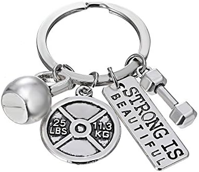iDMSON Unisex Stainless Steel Keyring Body Weight Lifting Fitness Gym Exercise Barbell Dumbbell Charm Keychain (STRONG)