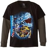 Transformers Little Boys' Optimus Bumblebee Grimlock Long Sleeve Two-Fer T-Shirt, Black/Charcoal, 4