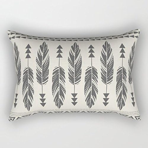 LOU5KB Tribal Feathers Black Cream Canvas Rectangle Decorative Throw Pillow Case Cushion Cover 12"*20"