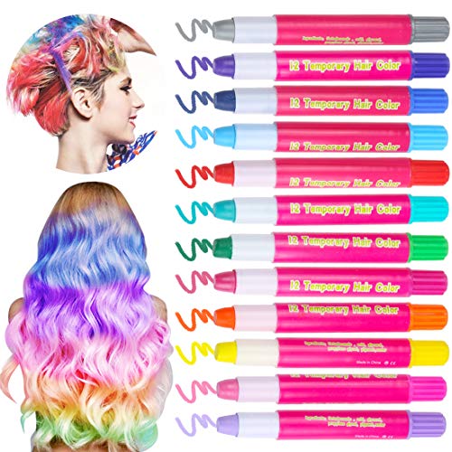 Hair Chalks For Kids Girls 12 Pack Metallic Glitter Temporary Hair