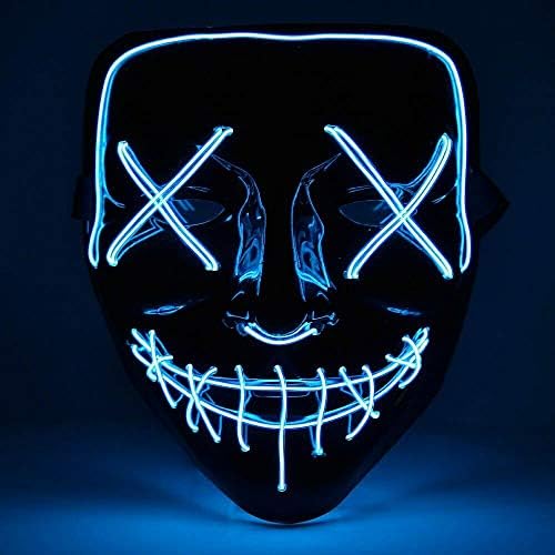 Shirylzee Halloween LED Light Up Mask Costume Mask EL Wire Glowing Mask Men's Scary Death Skull Cosplay Mask for Party ,Carnival, Festivals