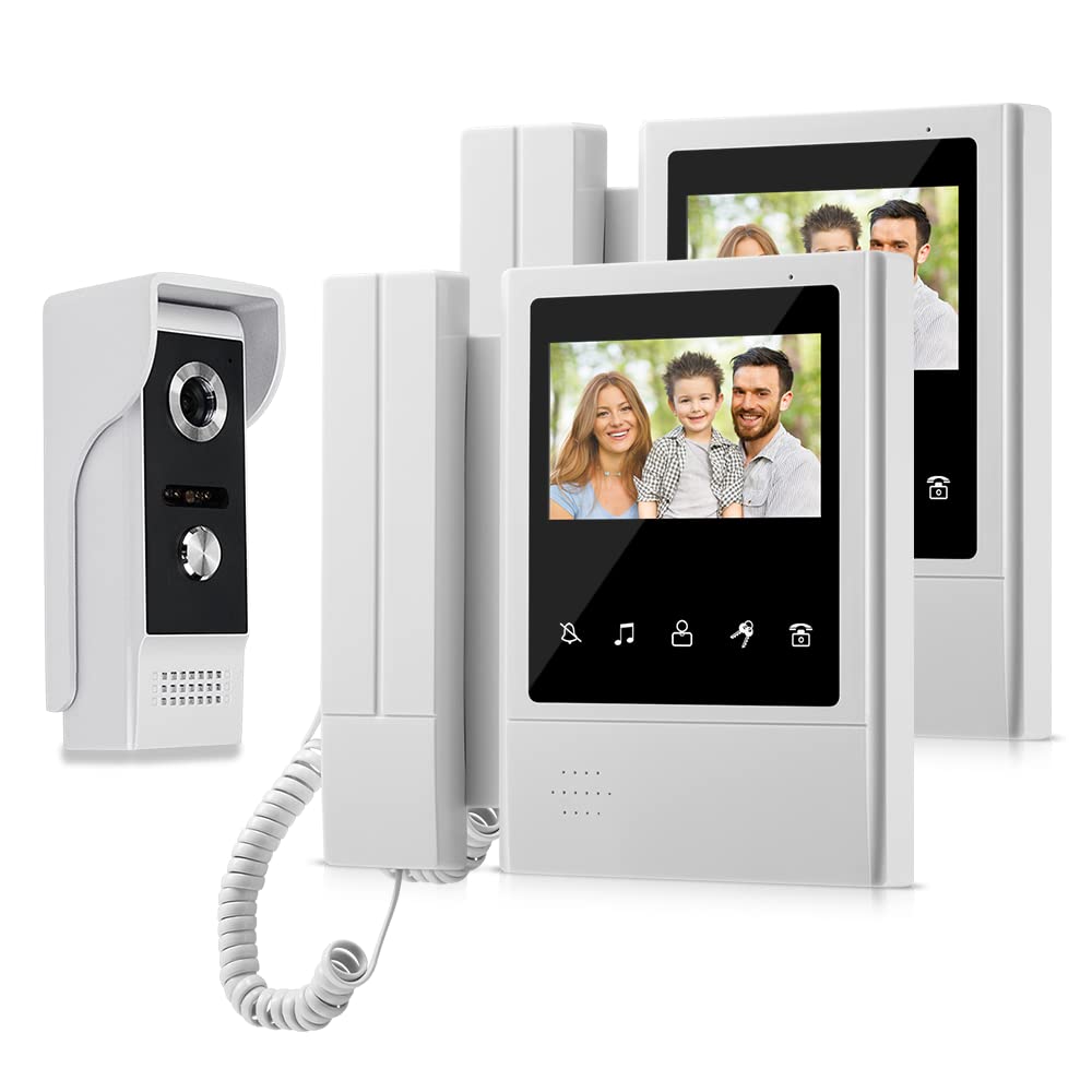 QttyElok 4.3-inch Video Intercom 2 Monitors Door Phone Doorbell System for Home 700TVL IR Night Vision Camera Doorphone Waterproof Support 100 Meters