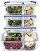 [Large Premium 4 Pack] 3 Compartment Glass Meal Prep Containers w/New Divider Seal Tech Best Quality Snap Locking Lids Airtight 8 Pcs Glass Food Containers Set BPA-Free (4.5 Cups, 36 Oz)