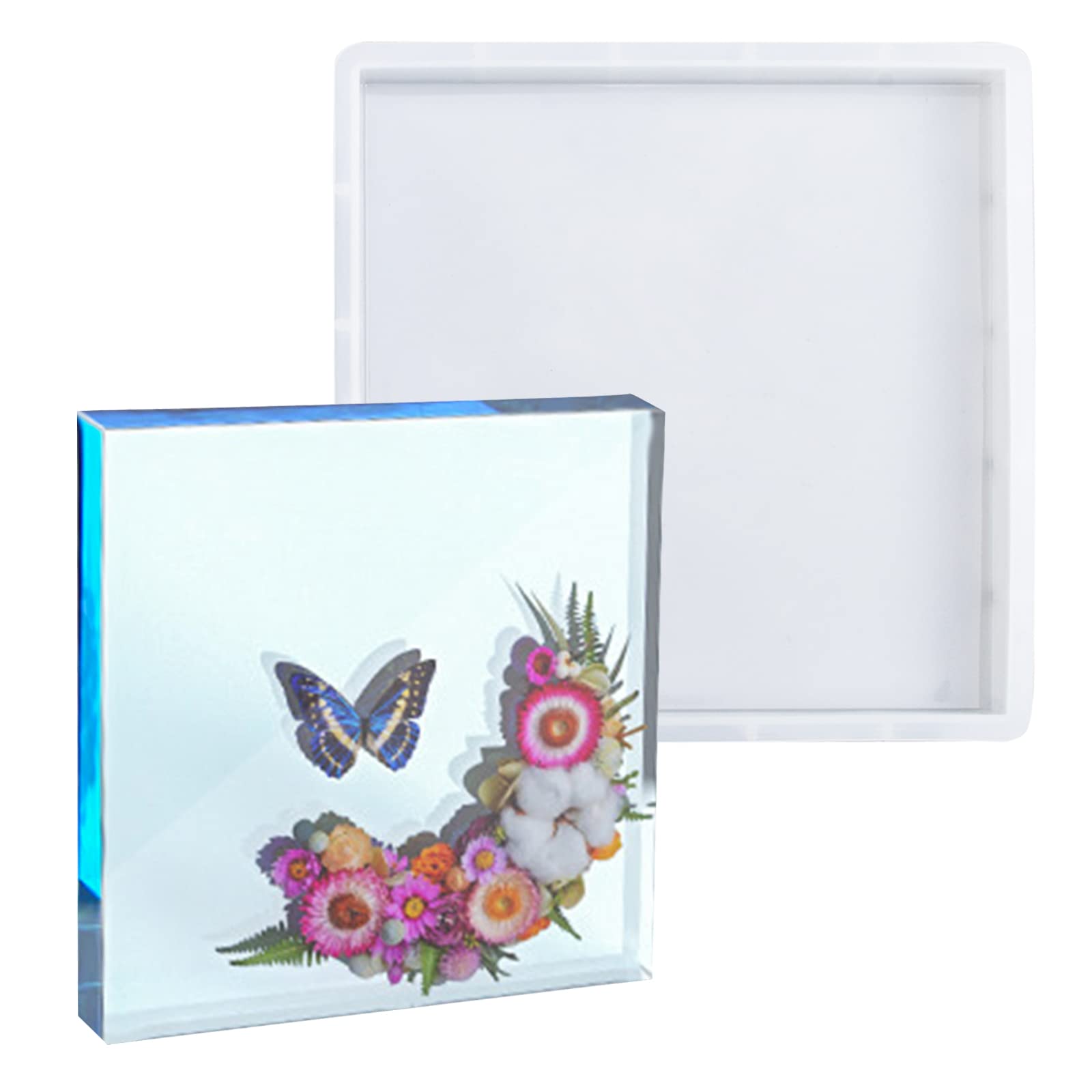 WANDIC Square Shape 3D Silicone Mold, 1 Piece Crystal Epoxy Resin Mould Mirror Silicone Mold for Specimen Art and Home Decoration