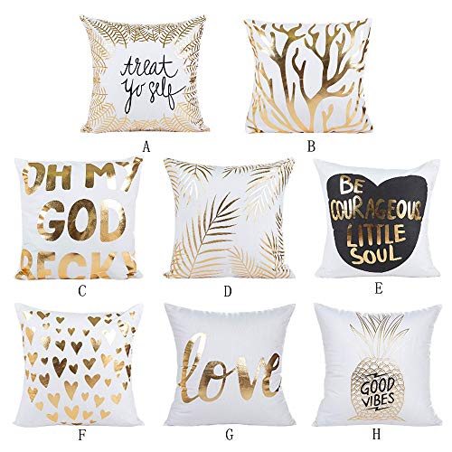 Pillowcase Bronzing Throw Pillow Covers Gold Letter Heart Tree Pattern Design with Zipper Home Decor for Sofa Slipcover Decorative 18x18 inch