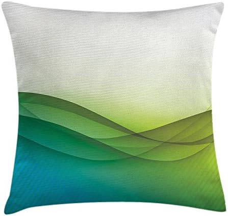 Pants New Abstract Decor Throw Pillow Cushion Cover, Modern Circled Wavy like Green Rainbow seem Ombre Artwork, Decorative Square Accent Pillow Case, 18 X 18 Inches, Green Blue Yellow and White