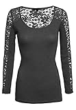 Women's Casual Scoop Neck Lace Inset Long Sleeve Comfort Slim Fit Fashion Top