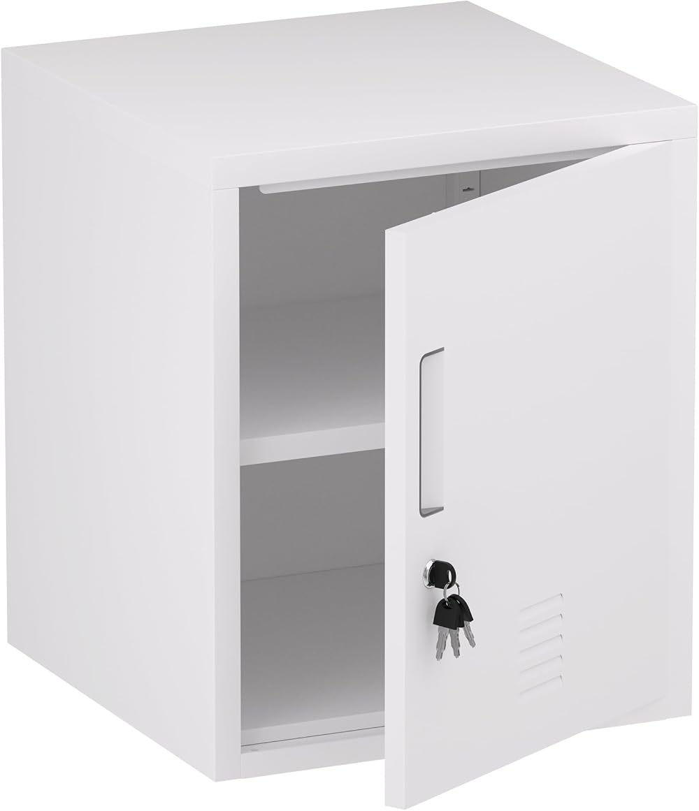 JINGUR White Metal Storage Locker Cabinet with Locking Door and Adjustable Shelf