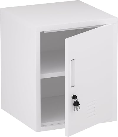 JINGUR White Metal Storage Locker Cabinet with Locking Door and Adjustable Shelf