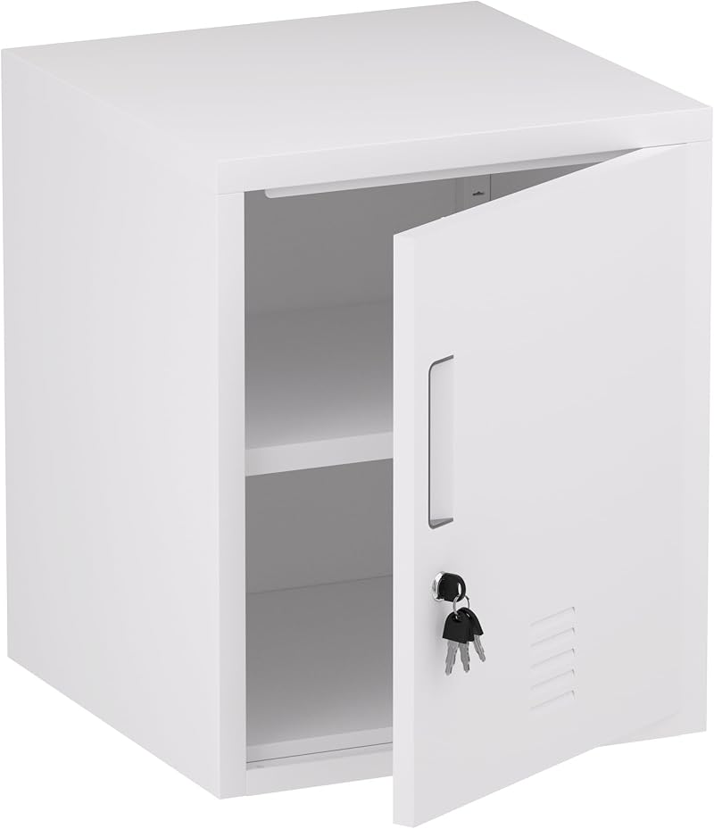 JINGUR White Metal Storage Locker Cabinet with Locking Door and Adjustable Shelf