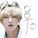 1 Pair KPOP BTS V Earrings Bangtan Boys V Stud Doulbe Ring Silver Ear Stud Chain Earrings For Women Men Punk Fashion Jewelry (Cross Ring)