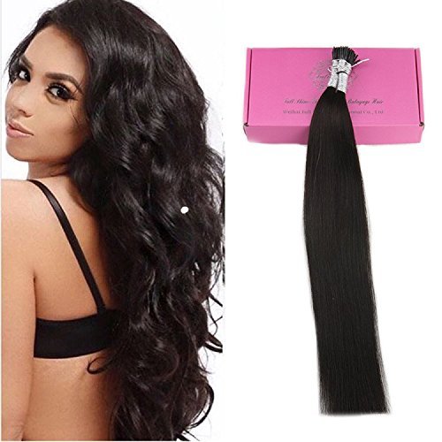Full Shine I Tip Hair Extensions Human Hair Color 1B Off Black 22 Inch 40 Grams Long Straight Itip Human Hair Extensions add Length Pre Bonded Extensions Remy Hair for Women