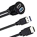 ShineKee 3ft Black USB 3.0 HDMI Flush Mount Car Truck Boat Motorcycle Cable, 2 Ports, Superspeed Data Transfer, Compatible with Personal Computer
