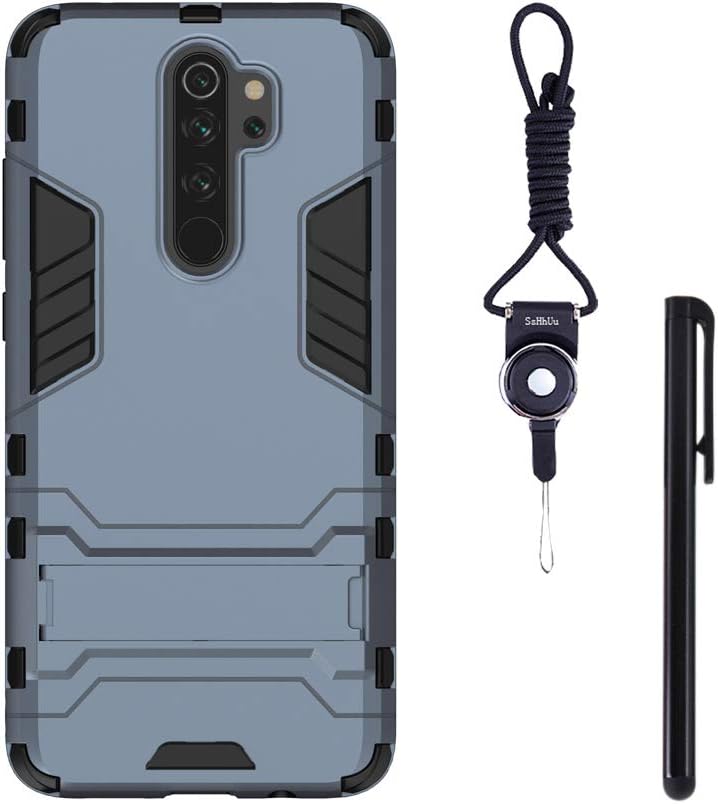 SsHhUu Xiaomi Redmi Note 8 Pro Case, Shock Proof Cover Dual Layer Hybrid Armor Combo Protective Hard Case with Lanyard + Stylus Pen for Xiaomi Redmi Note 8 Pro 2019 (6.53 Inch) Blue Black