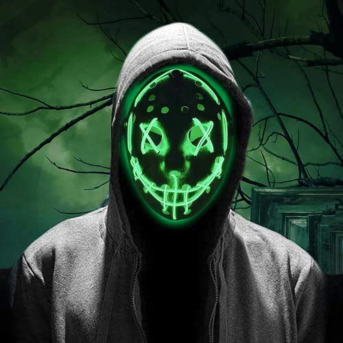 Light up Purge Mask LED Jason Mask Scary Halloween Mask Costume for Kids Adults Men Women Halloween Festival Party
