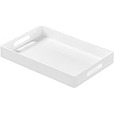 KEVJES Glossy White Acrylic Serving Tray with Handles-Lucite Tray for Ottoman,Coffee Table, Breakfast, Tea, Food, Butler - Decorative Tray (10x15x2H Inch with, White)