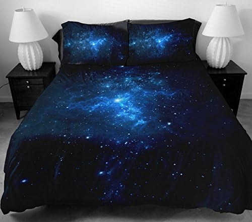 Anlye Modern Bedding Set 2 Sides Printing The Navy Blue Star Bed Linen with 2 Silk-Like Pillow Cases for Home Decorating King