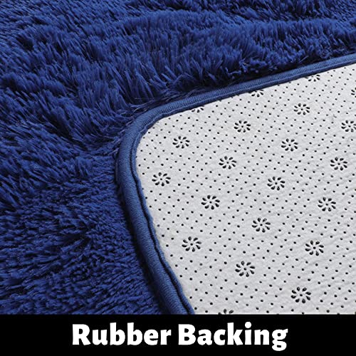 Navy Blue Fluffy Living Room Rugs, Furry Area Rug 5x8 for Bedroom, Shag Rug for Kids Room, Living Room Decor, Fuzzy Carpet for Nursery, Plush Rug for Game Room, Soft Shaggy Rug for Play Room