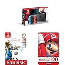 Nintendo Switch - Neon Blue and Red Joy-Con + SanDisk 64GB microSDXC UHS-I card + eCash - Nintendo eShop Gift Card $20 bundle
