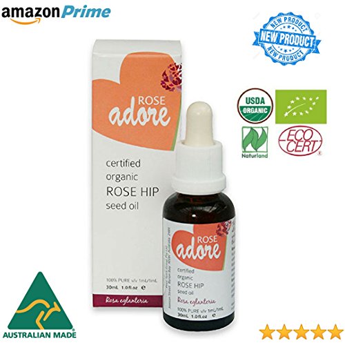 Rose Adore Rose Hip Seed Oil Organic and Wild Harvested in Africa and European Certified Organic - Stretch Mark Remover and Cellulitis Treatment- Scar Fader - Post Pregnancy Stretch Mark Remover