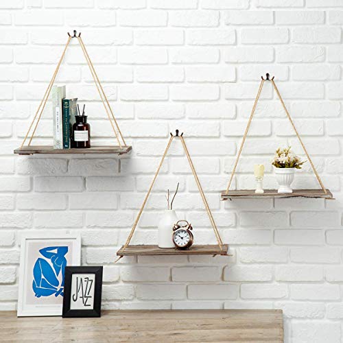 J JACKCUBE DESIGN Rustic Wood Hanging Shelves Set of 3 Farmhouse