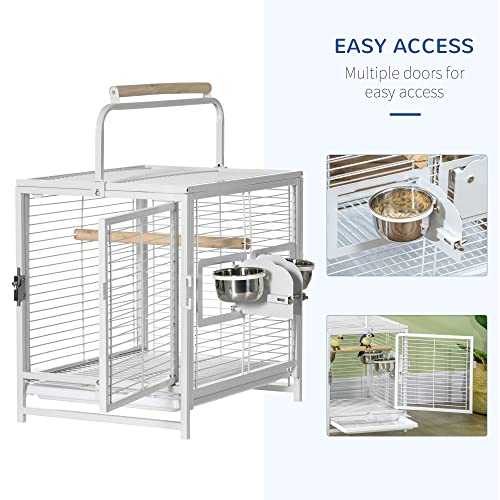 PawHut 19" Travel Bird Cage Parrot Carrier with Handle Wooden Perch for