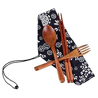 Puyujin Spoon Folk Chopsticks Set Wood Cutlery Flatware Set Bamboo Travel Utensils Japanese Vintage Wooden Chopsticks Spoon Fork Tableware 3pcs Set New Gift (Brown)