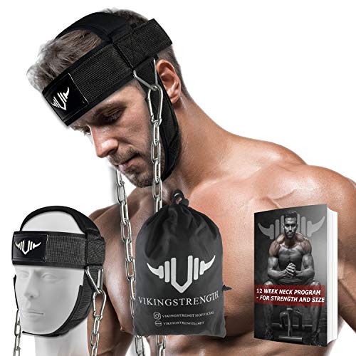 VIKINGSTRENGTH Neck Harness Padded Strength Trainer- Premium Quality for Neck Curls and Training. Head Exerciser for Sports and Fitness, D Ring