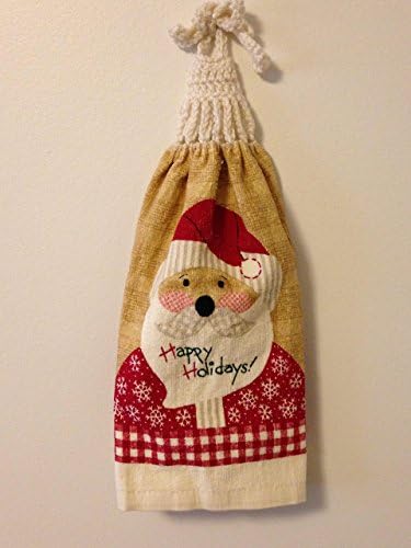 Santa Kitchen Towel, Hand-crocheted topper,Santa Kitchen Towel, Kitchen Hand Towel - 235