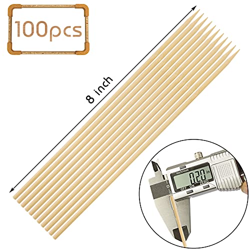 HANSGO Natural Bamboo Skewers, 8 Inch Wooden Skewers Barbecue Sticks for Appetiser, Fruit, Cocktail, Kabob, Chocolate Fountain, Grilling, 100PCS