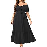 Plus Size Sun Dresses Women - Summer Off The Shoulder Puff Sleeve A Line Boho Maxi Flow Long Dress 2025