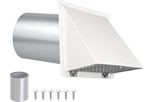 JYINCPED 4 Inch Dryer Vent Cover Outside,Dryer Vent Cover Outdoor Exterior Vent Cover Wall Vent Dryer Exhaust Vent Cover Cap,Hooded Wall Vent with Screen & Damper for Dryer Duct AC HVAC,Galvanized Steel,White