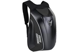 mjmoto Motorcycle Backpack Waterproof Large Capacity Carbon Fiber Rider Backpack Hard Shell Reflective Motorbike Travel Suitcase Light Version (Black)