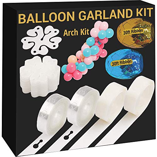JOYEZA Balloon Garland Kit, Arch Kit Balloon Tape Decorating Strip Kits - 32ft Strip, 200 Glue Dots, 60ft Ribbon - Easy to Use - for Party Wedding Birthays Baby Shower DIY Ballon Decorations