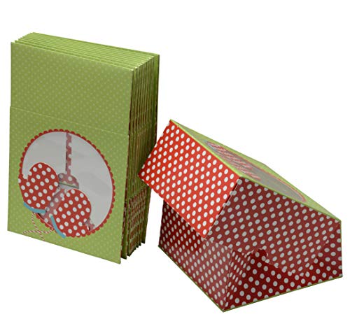 Christmas Cookie Gift Boxes with Window, 6 Inch, Red and Green for Gift Giving On Holiday, Wedding, Anniversary and Birthday Favors (Set of 12)