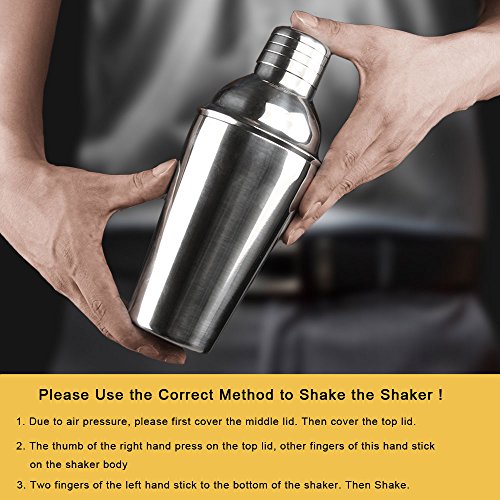 Professional Cocktail Shaker Leakproof Martini Shakers Drink Shaker Bar Set Accessories Rustproof Stainless Steel Bartender Kit Tools Spoon Wine Pourer Measuring Jigger Recipes