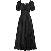 Scarlet Darkness Renaissance Dress Women Cottagecore Corset Dress Ruffle Maxi Dress with Pockets