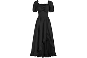 Scarlet Darkness Renaissance Dress Women Cottagecore Corset Dress Ruffle Maxi Dress with Pockets