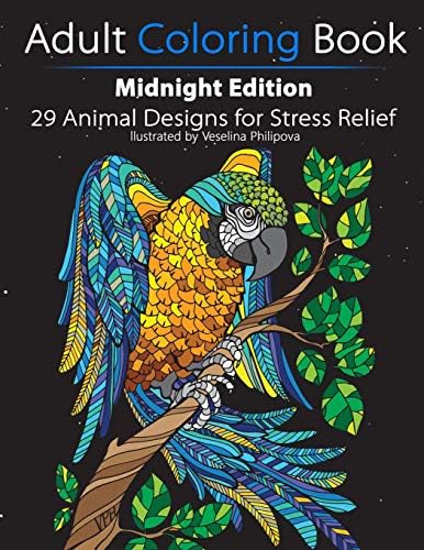 Adult Coloring Book: Midnight Edition: 29 Animal Designs for Stress Relief (Unibul Press Coloring Books) Paperback – 6 Jun. 2016