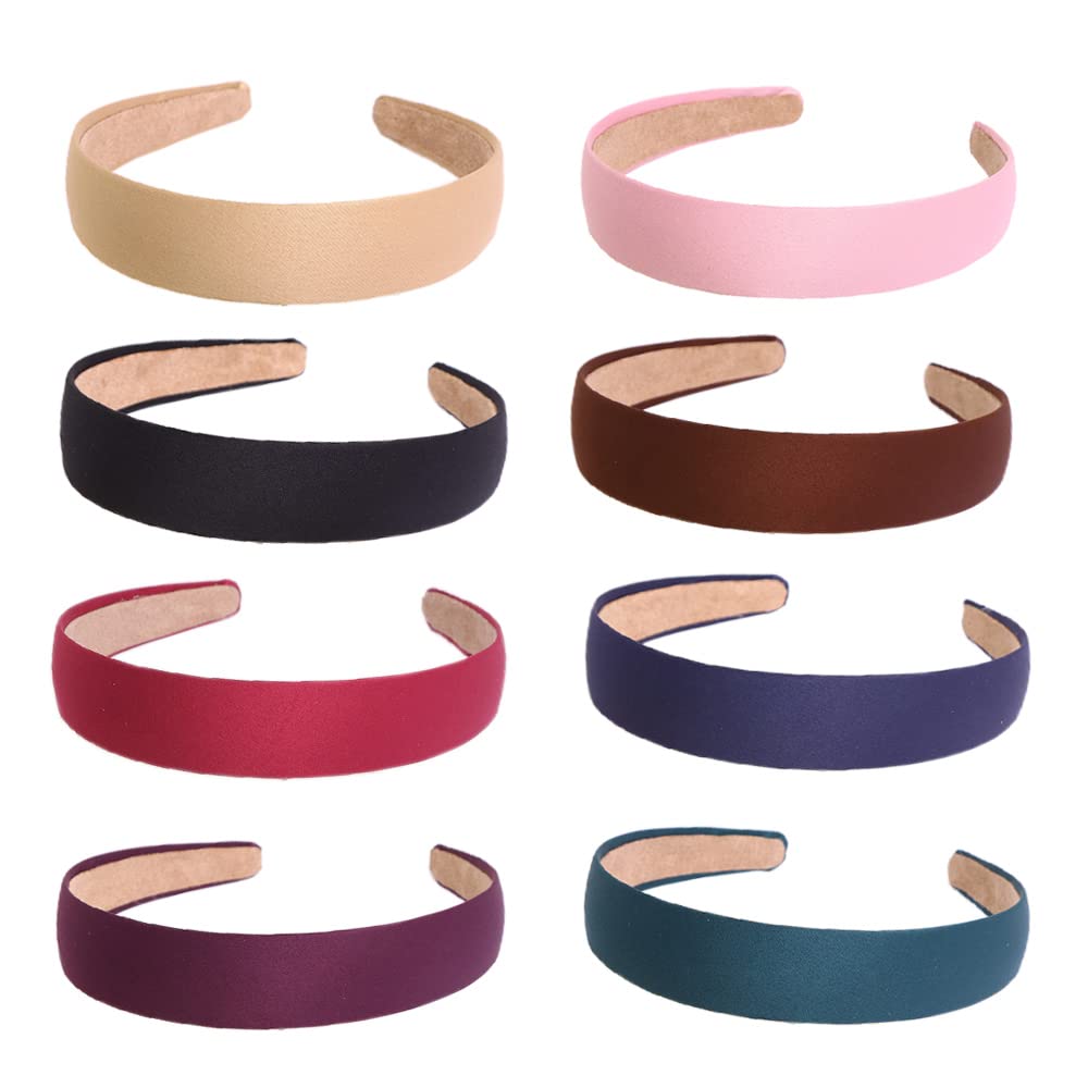 Women's Headbands Wide Non-slip Headband Colourful Headbands Hair Band Vintage Elastic Head Wrap Stretchy Moisture Hairband Hair Accessories 8 Pack (ArchPlain8)