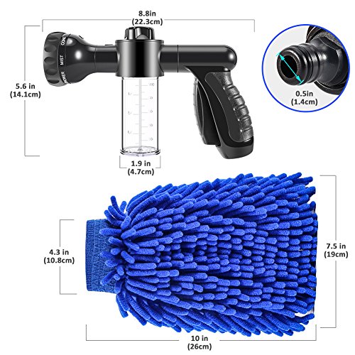 VOLADOR Foam Sprayer, Garden Hose Spray Nozzle Car Wash Foam Gun with 100cc Bottle, Snow Foam Lance with Washing Mitt, 8 Spray Patterns Foam Blaster for Car Washing, Plants Watering and Pets Showering