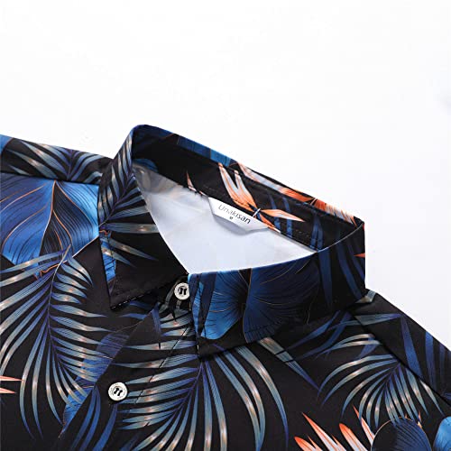 Unakisan Floral Hawaiian Shirt for Men Tropical Casual Short Sleeve Button Down Printed Beach Shirts Leaf Black 5031 S