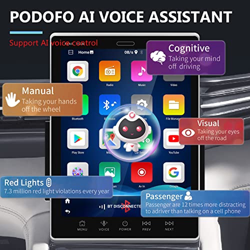 podofo Android Car Stereo 9.5'' HD Vertical Touch Screen AI Intelligent Voice Control Double Din