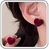 Aneneiceera Vintage Red Velvet Heart Earrings Tiny Red Heart Stud Earring Chunky Love Earring Thick Suede Red Earrings Jewelry for Women