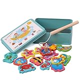 PiscatorZone Fishing Toys Fun Magnetic Puzzle Game Children Baby Wooden Playset Mini Marines Fishes Models, Gift for Under The Age of Six