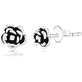 MOMAL JEWELS Vintage Rose Flower Stud Earrings, Sterling Silver Polished Finish Woman Stud