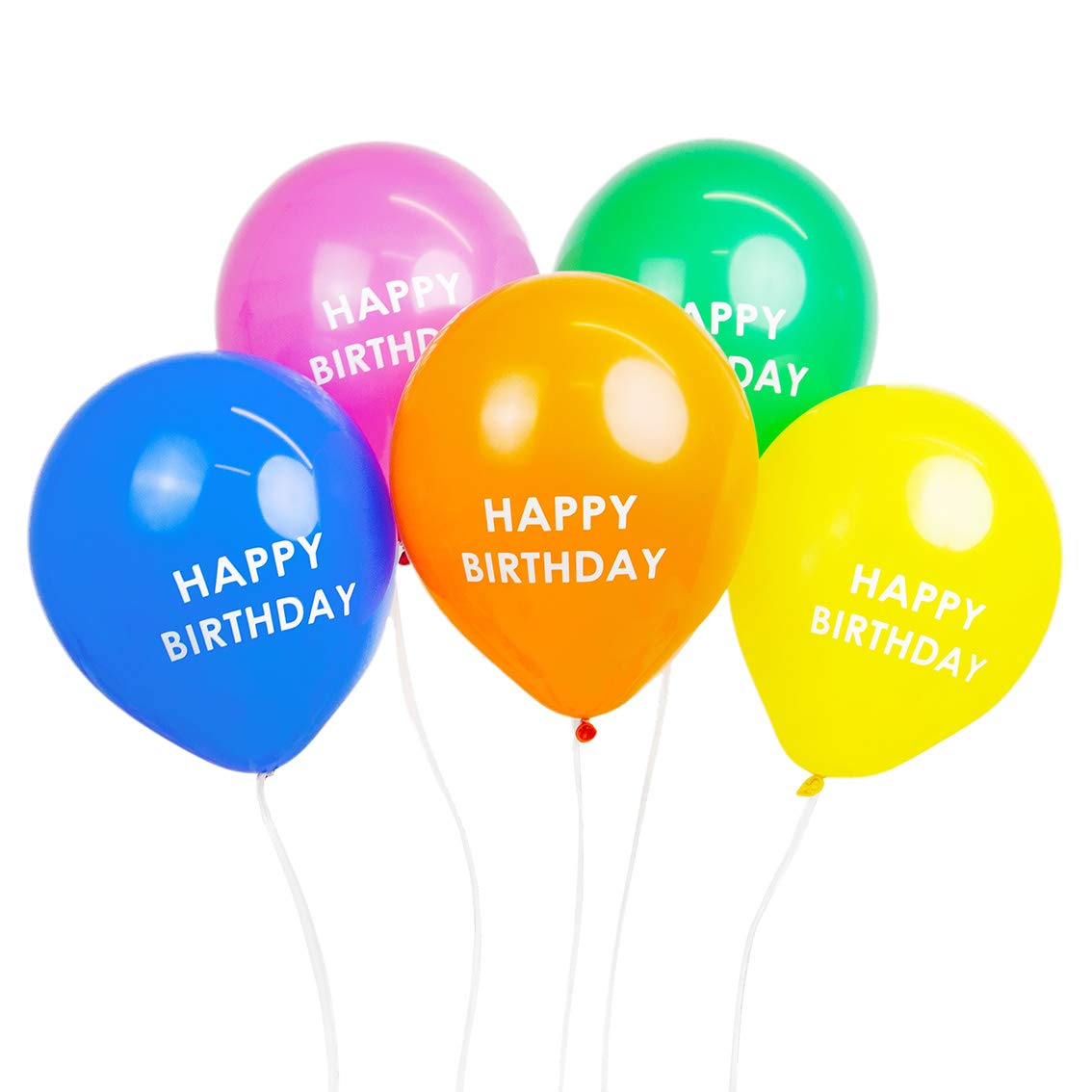 Talking Tables 5 x Bright Colourful Balloons with Ribbon Happy Birthday wording Rainbow Themed– Multicolour Party Balloons Birthday Decorations for Parties Yellow Orange Green, Blue Pink 12"
