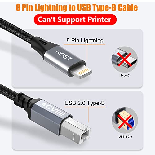 AGVEE [5ft] Lightning OTG MIDI Cable USB TypeB Cord Compatible with