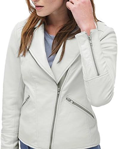 Azrah 100% Leather Jacket for Women - Collarless Deep Neck & Slim Fit - Moto, Bomber, Biker Winter Casual Wear