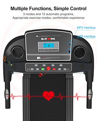 BARWING Electric Folding Treadmill Walking and Running Machine, Cardio Fitness Exercise Equipment with Wider Belt, Easy Assembly and Move